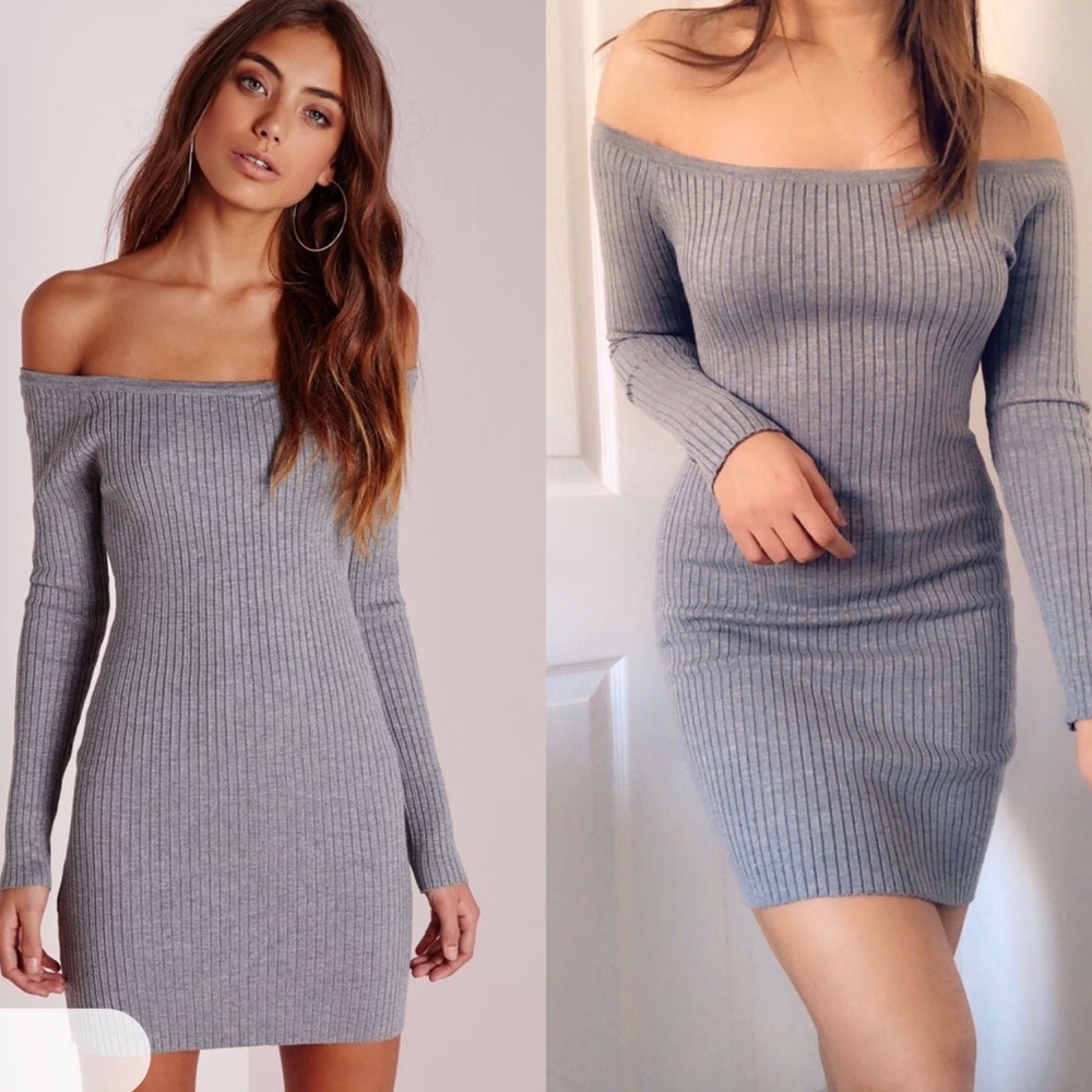 NWT Missguided Gray Bodycon Sweater Dress Size 8